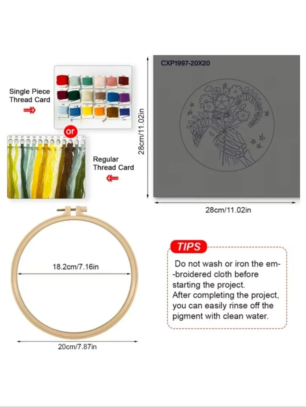 DIY Embroidery For Beginners Craft Kit Skelteton Hand Holding Flowers NWT